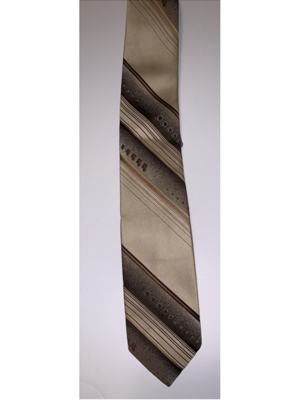 Philippe Longet Paris New York Brown Beige Tan Striped Neck Tie Vintage 3” 53” - Picture 11 of 11